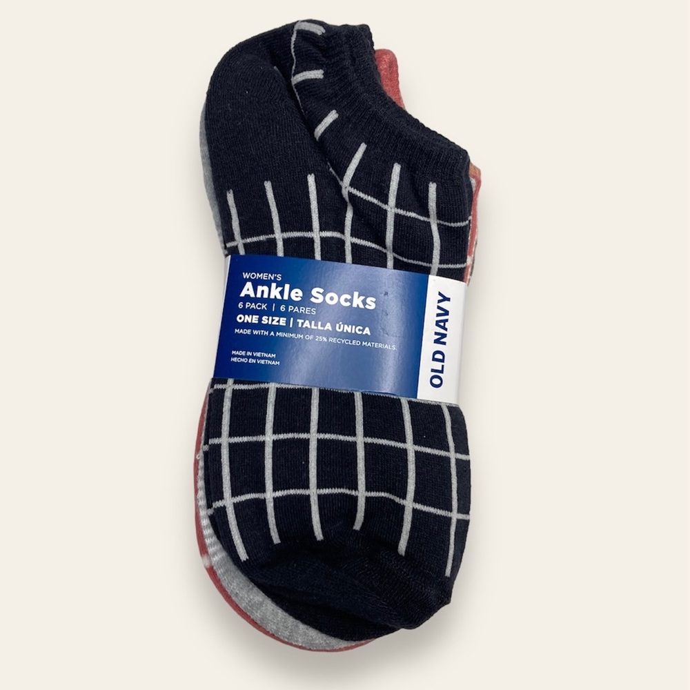 NWT Old Navy Novelty Ankle Socks 6-Pack — Black Windowpane